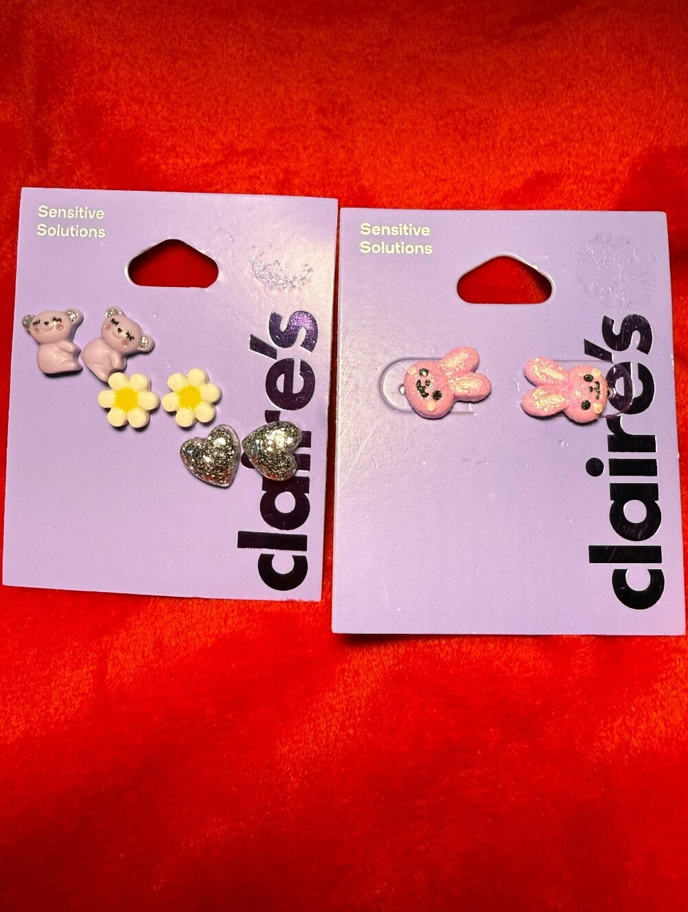 Claire's  Bunny, Yellow Daisy & Silver Heart Kids Earring Set